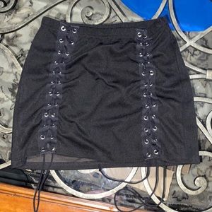 Black trendy club skirt-2 tied up slits